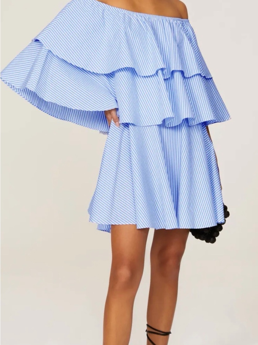 Tome x RTR  Tier Ruffle Dress Light Blue Striped Off-Shoulder Dress